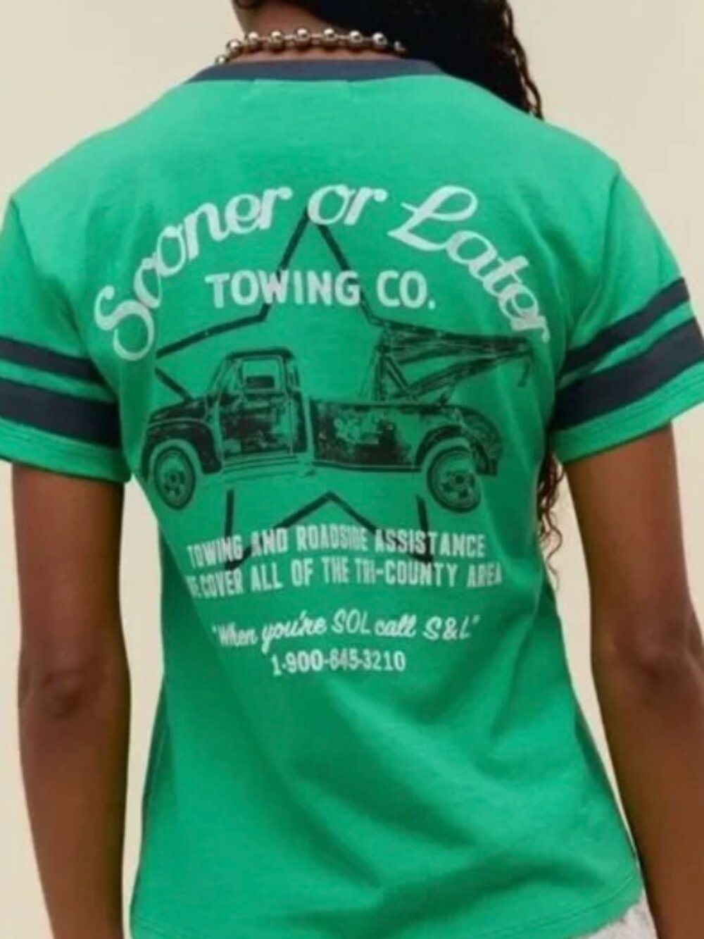 NWT Daydreamer LA Sooner Later Towing Co Graphic T Shirt Green Retro Ringer XS